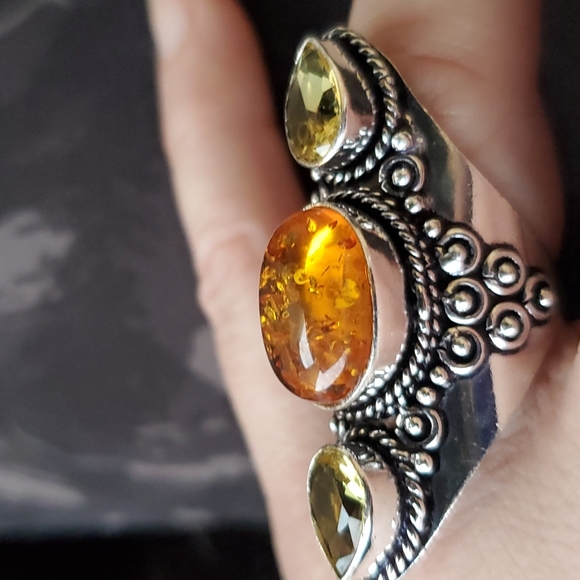 New Baltic Amber & Citrine 925 Silver Statement Ring. - Picture 7 of 16